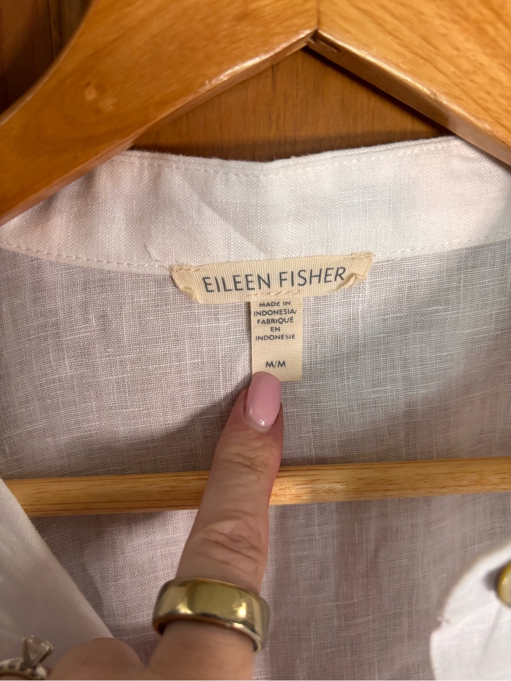 Eileen Fisher White Linen Mandarin-Collar Shirt Dress - Picture 4 of 4